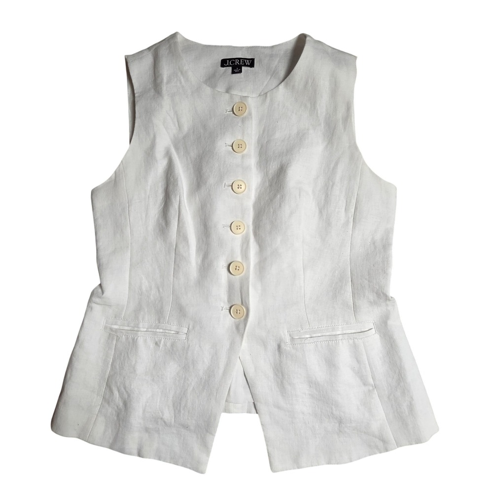J.Crew Cutaway Vest Top Linen Womens 4 Button Front Minimalist Clean Girl